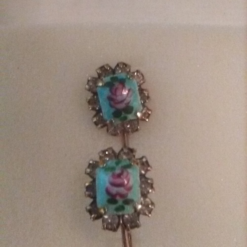 Antique Floral Enamel Screw Back Earrings